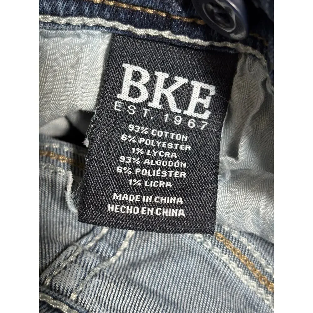 BKE Conner Straight Jeans Womens 10 Blue Medium Wash Embroidered Stretch Denim